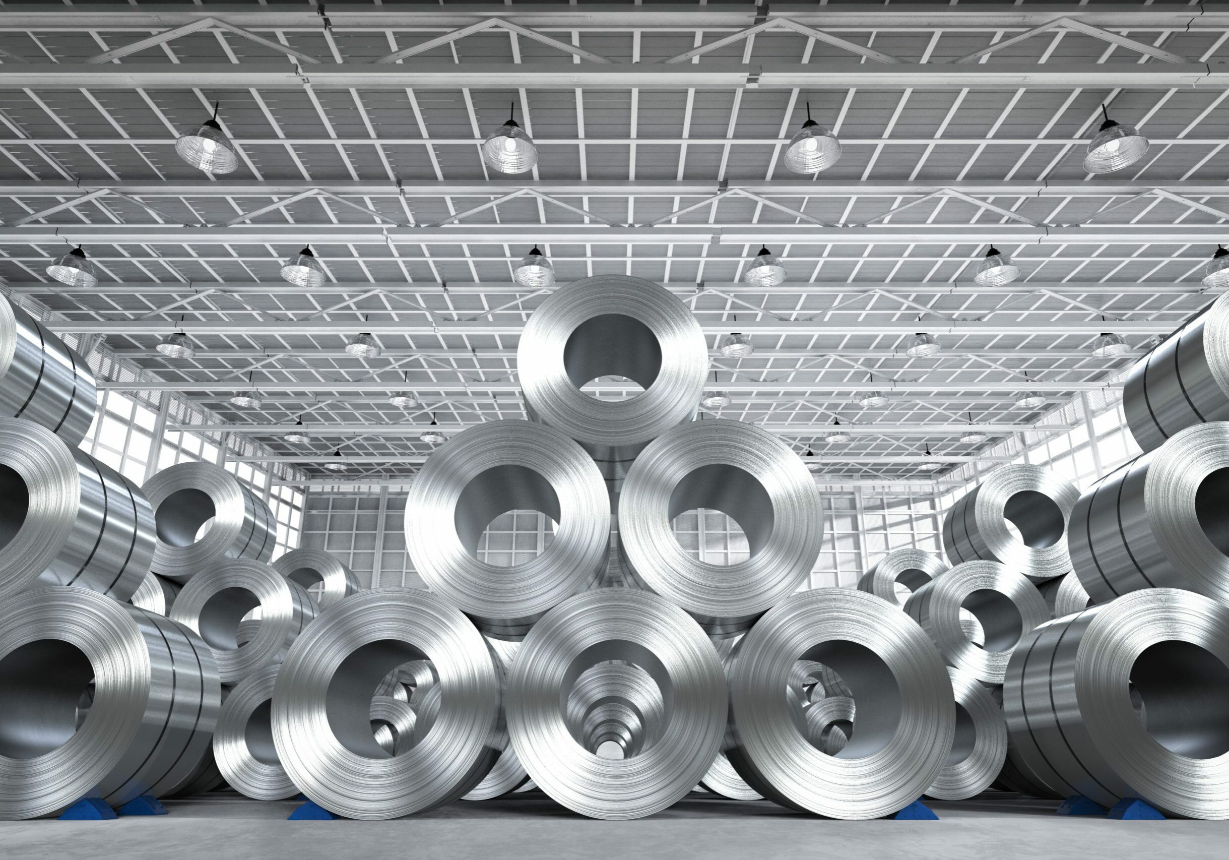 3d rendering roll of steel sheet in factory
